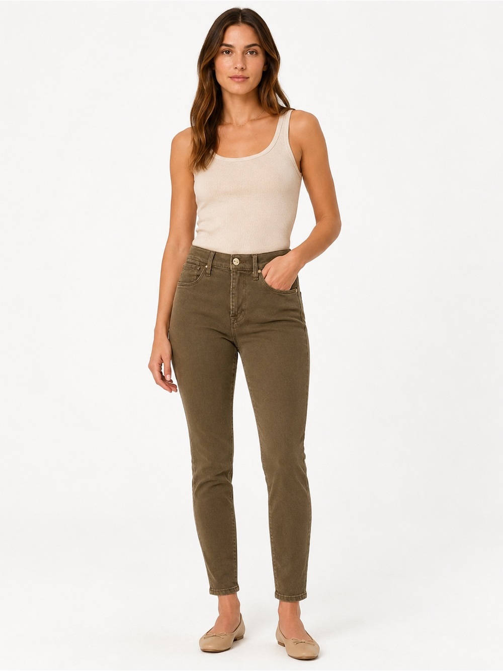 FRAME Le High Skinny Jeans Womens 28 Olive Green Coated High Rise Stretch